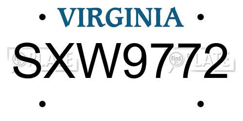SXW9772 Virginia License Plate