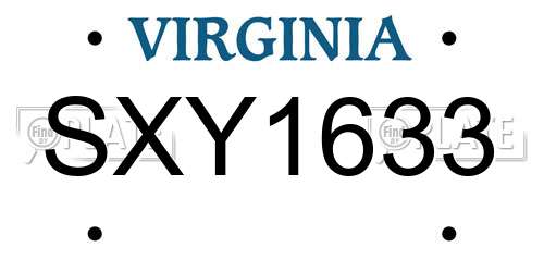 SXY1633 Virginia License Plate