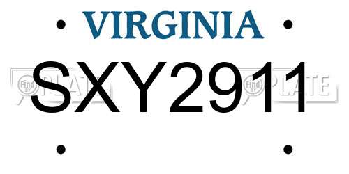 SXY2911 Virginia License Plate