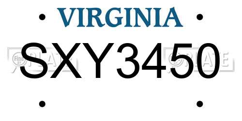 SXY3450 Virginia License Plate