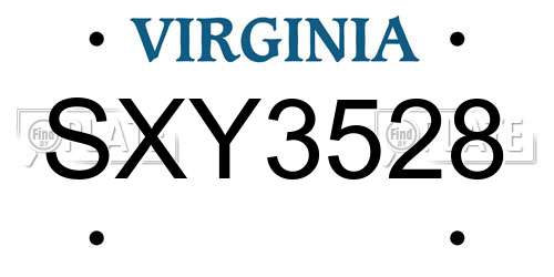 SXY3528 Virginia License Plate
