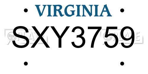 SXY3759 Virginia License Plate