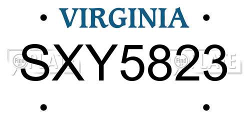 SXY5823 Virginia License Plate