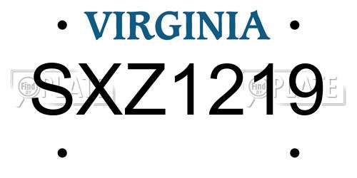 SXZ1219 Virginia License Plate