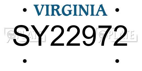 SY22972 Virginia License Plate