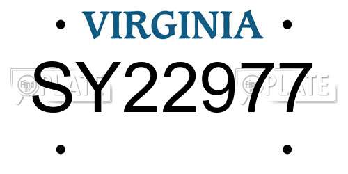 SY22977 Virginia License Plate