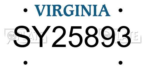 SY25893 Virginia License Plate