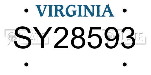 SY28593 Virginia License Plate