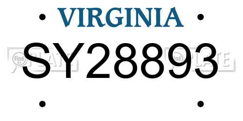 SY28893 Virginia License Plate