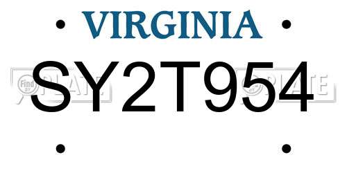 SY2T954 Virginia License Plate
