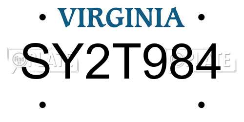 SY2T984 Virginia License Plate