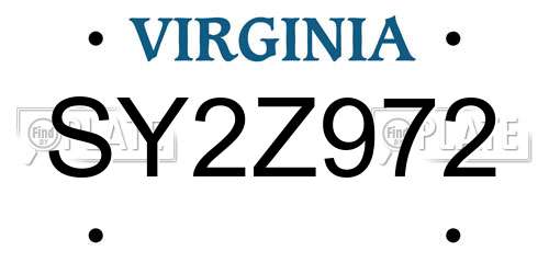 SY2Z972 Virginia License Plate