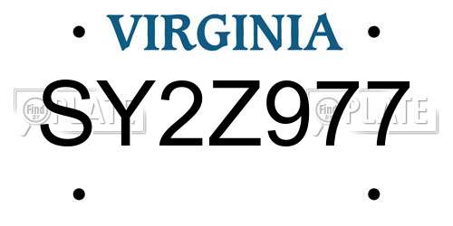 SY2Z977 Virginia License Plate