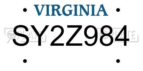 SY2Z984 Virginia License Plate