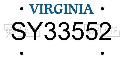 SY33552 Virginia License Plate