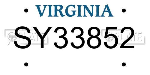 SY33852 Virginia License Plate
