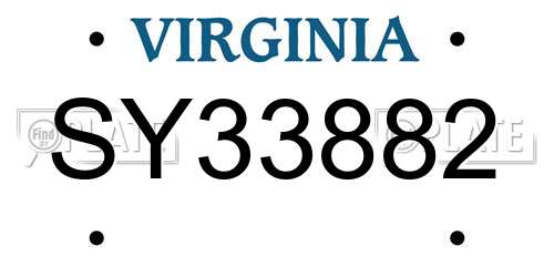 SY33882 Virginia License Plate