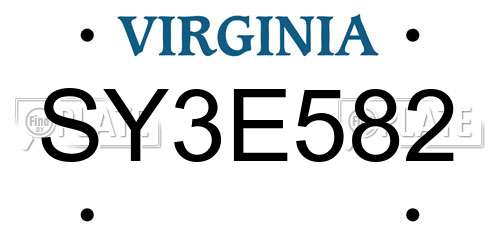 SY3E582 Virginia License Plate