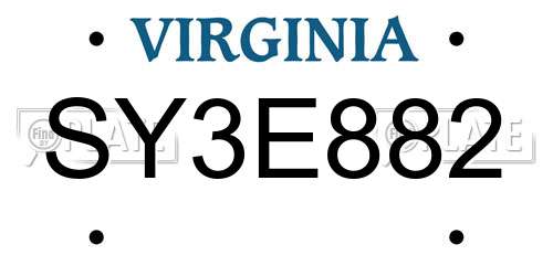 SY3E882 Virginia License Plate