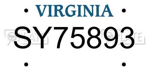 SY75893 Virginia License Plate