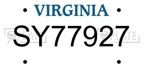SY77927 Virginia License Plate