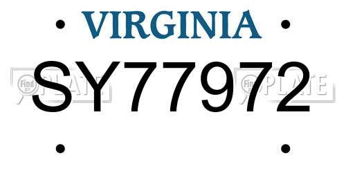 SY77972 Virginia License Plate
