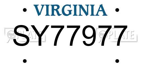 SY77977 Virginia License Plate