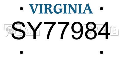 SY77984 Virginia License Plate