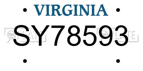 SY78593 Virginia License Plate