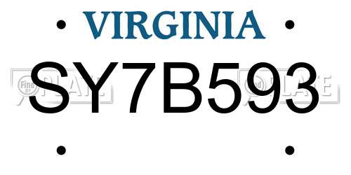 SY7B593 Virginia License Plate