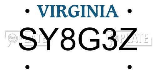 SY8G3Z Virginia License Plate