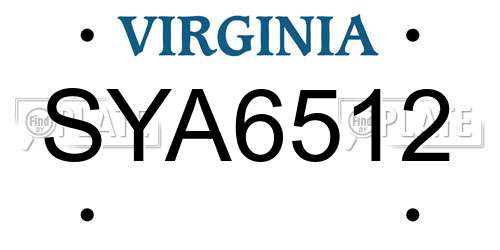 SYA6512 Virginia License Plate