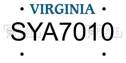 SYA7010 Virginia License Plate