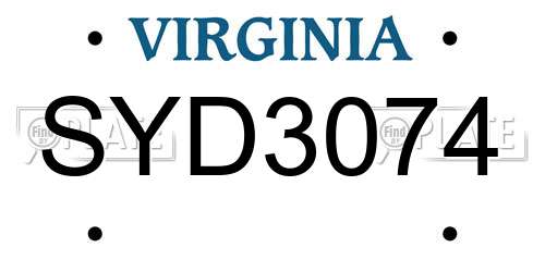 SYD3074 Virginia License Plate