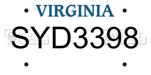 SYD3398 Virginia License Plate