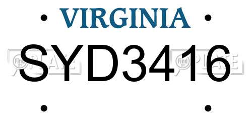 SYD3416 Virginia License Plate