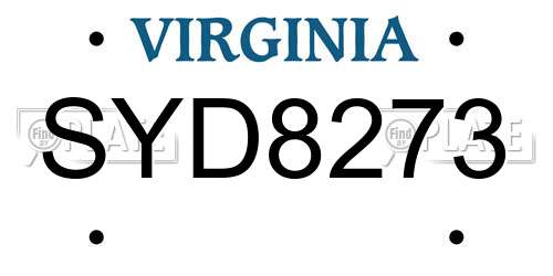 SYD8273 Virginia License Plate