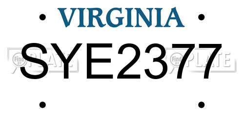 SYE2377 Virginia License Plate