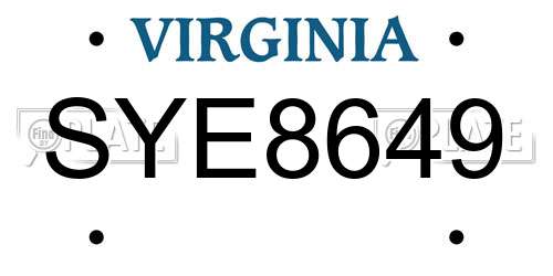 SYE8649 Virginia License Plate