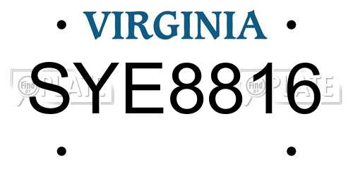 SYE8816 Virginia License Plate