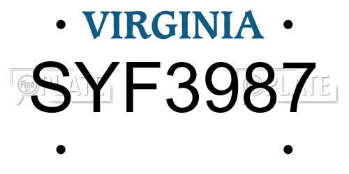 SYF3987 Virginia License Plate