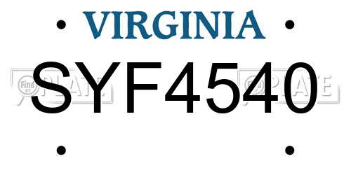 SYF4540 Virginia License Plate