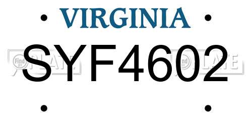 SYF4602 Virginia License Plate