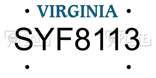 SYF8113 Virginia License Plate
