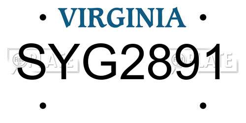SYG2891 Virginia License Plate
