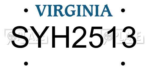 SYH2513 Virginia License Plate