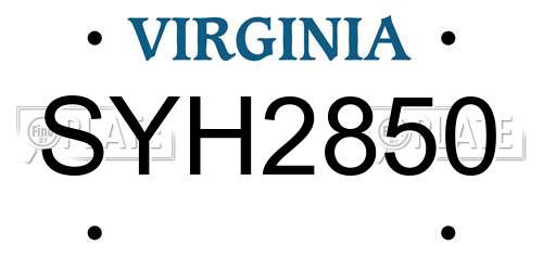 SYH2850 Virginia License Plate