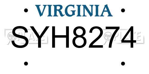 SYH8274 Virginia License Plate