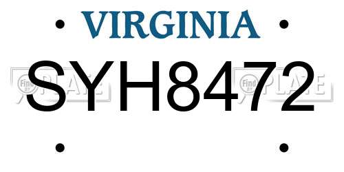 SYH8472 Virginia License Plate