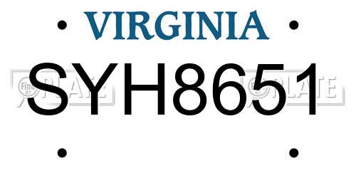 SYH8651 Virginia License Plate